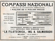 PUBBLICITA' 1921 LA FILOTECNICA SALMOIRAGHI COMPASSI NAZIONALI MODELLI SCUOLE