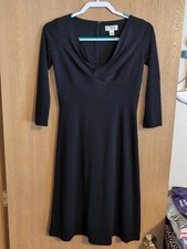 Women's Ann Taylor Loft Flounce Dress  3/4 Sleeve Size 0 Petite Black Dress