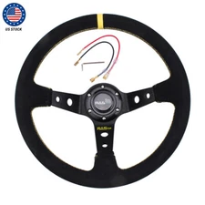 Yellow 14” 350mm Deep Steering Wheel with Suede Leather Drifting 6 Bolt