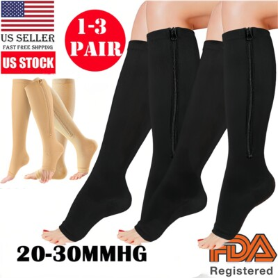#ad Sports Pressure Socks Zipper Stretch Socks Leg Support Thick Compression Socks $13.98