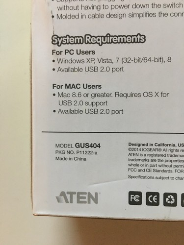 IOGEAR 4x4 USB 2.0 Peripheral Sharing Switch GUS404 - Picture 3 of 3
