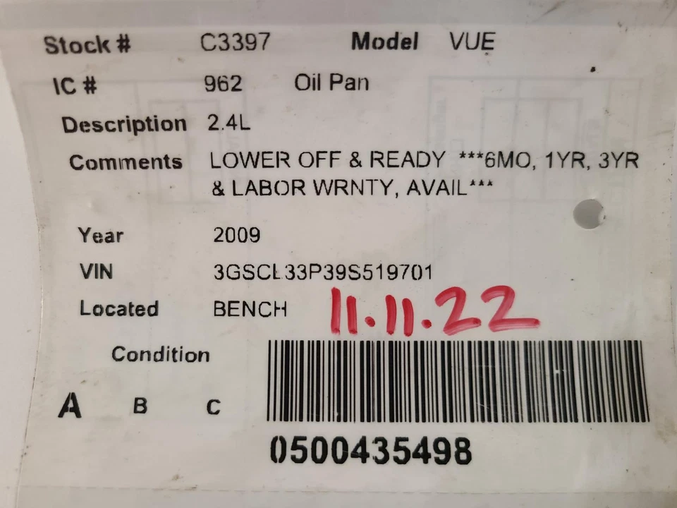 Used Engine Oil Pan fits: 2009 Saturn Vue Grade A Foto 3 de 4