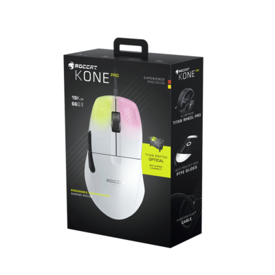 Roccat Kone PRO Gaming Mouse White 19,000 DPI Optical Sensor 1.8m