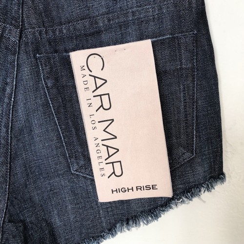 Pantalones cortos de mezclilla Carmar lavado oscuro tiro alto corte dobladillo deshilachado talla 27 - Imagen 3 de 9