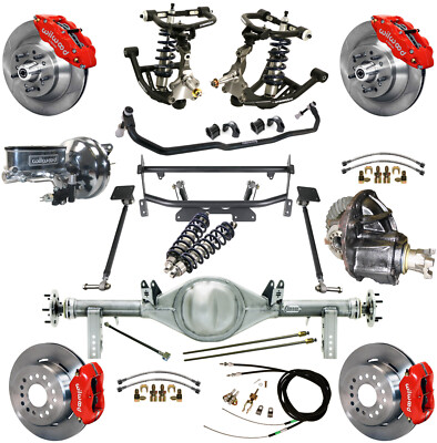 RIDETECH COILOVER,4-LINK KIT,CURRIE REAR END,WILWOOD DISC BRAKES,13''/12'',RED
