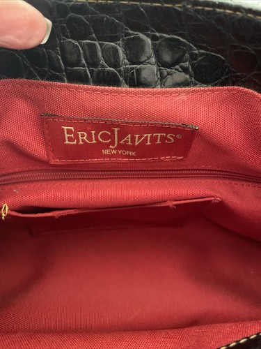 Eric Javits Black Woven Squishee Straw Croc Embossed Leather Shoulder Bag - Picture 10 of 16