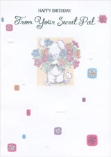 Bear and Kitten with Flowers Designer Greetings Secret Pal Birthday Card