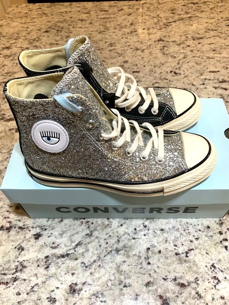 Abrazadera Analítico Instrumento Converse x Chiara Ferragni High Silver Black Glitter Chuck Taylor Women  size 5.5 | eBay