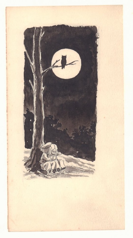 Hansel & Gretel Lost at Night in the Spooky Woods Illo 1960s art by George Papp Comic Art