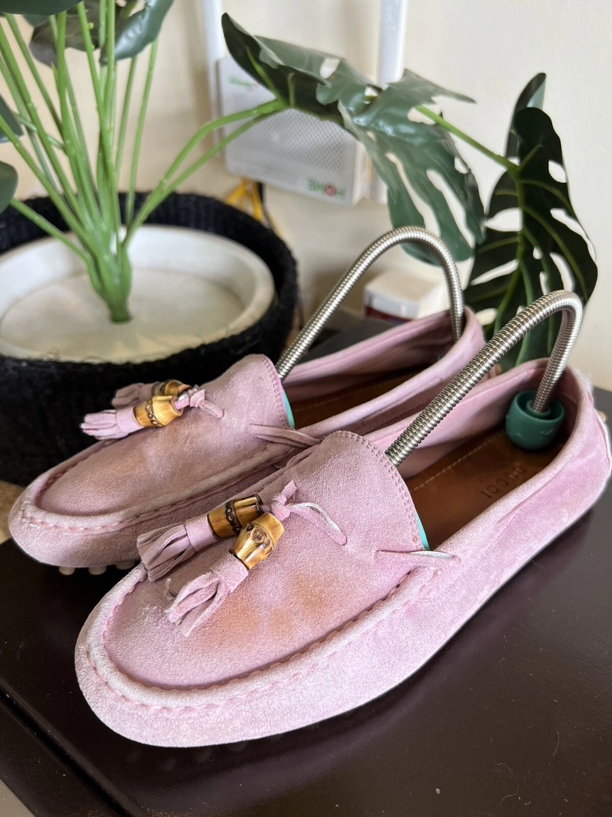 Mocassins femme GUCCI Hebron daim bambou pompon EU 37,5    US 7