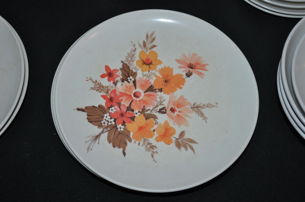 Vintage MELMAC MELMINE 31 pc ORANGE platter cups plates bowls