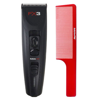 BaByliss Pro FX3 High Torque Cordless Clipper FXX3CB (Black) with Comb - Red