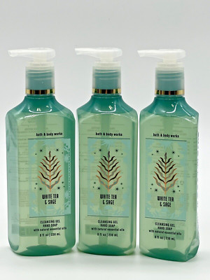 Bath & Body Works Cleansing Gel Hand Soap WHITE TEA & SAGE - Set of 3