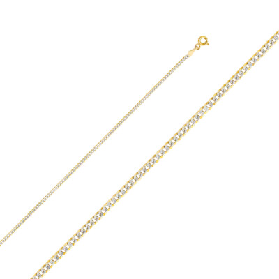 14K Gelbgold massiv Gold 2mm Kubanisch Weiß Pave Kette Halskette mit Federring Verschluss