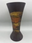 ROYAL HAEGER Earth Wrap Textured Vase Brown Orange Yellow MCM Crackle Glaze 11"