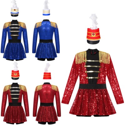 US Kids Girl's Fancy Dress Up Dancewear Leotard And Feather Hats Party Sequin