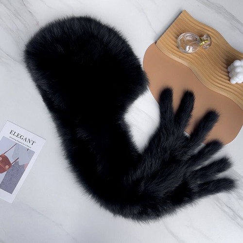 Women's Winter Real Fluffy Fur Hooded Scarves Hat Warm Thicken Long Scarf Wraps - Picture 12 of 21