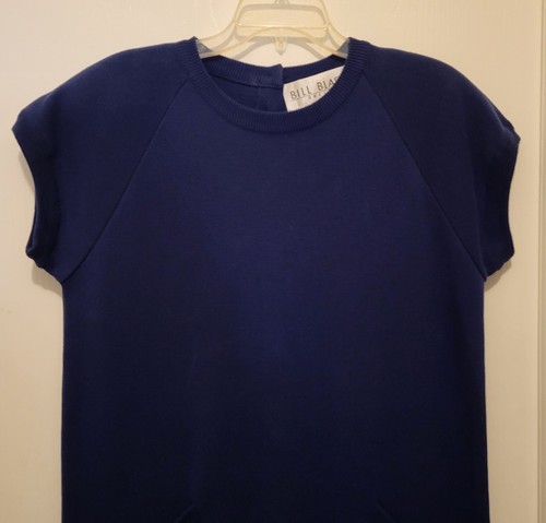 Vestido BILL BLASS Tejido Vintage Sweeter Cambio Talla M Azul Marino Manga Gorra Bolsillos Algodón - Imagen 3 de 12
