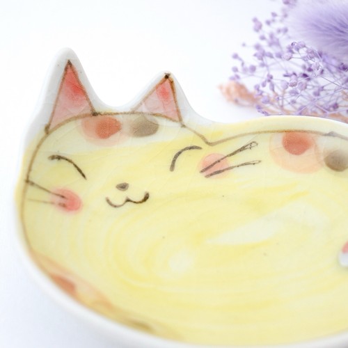 Set of 2 Japan Handmade Small Plate Cat Shape Blue Yellow Ceramic Seto ware - Picture 11 of 14