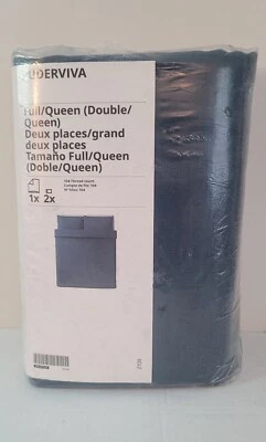 Ikea PUDERVIVA Full/Queen Duvet Cover w/2 Pillowcases Set 100% Linen Dark Blue