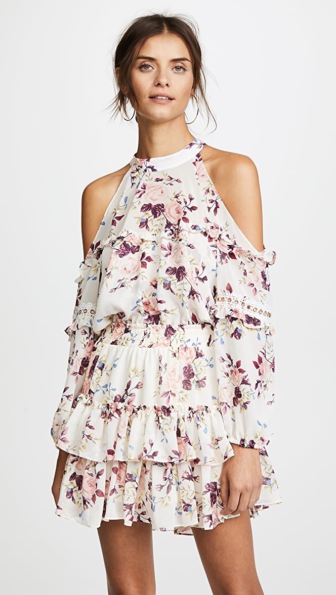 misa floral mini dress MISA Los Angeles Women's Jasmine Floral Ruffle Minidress - Watercolor Flora