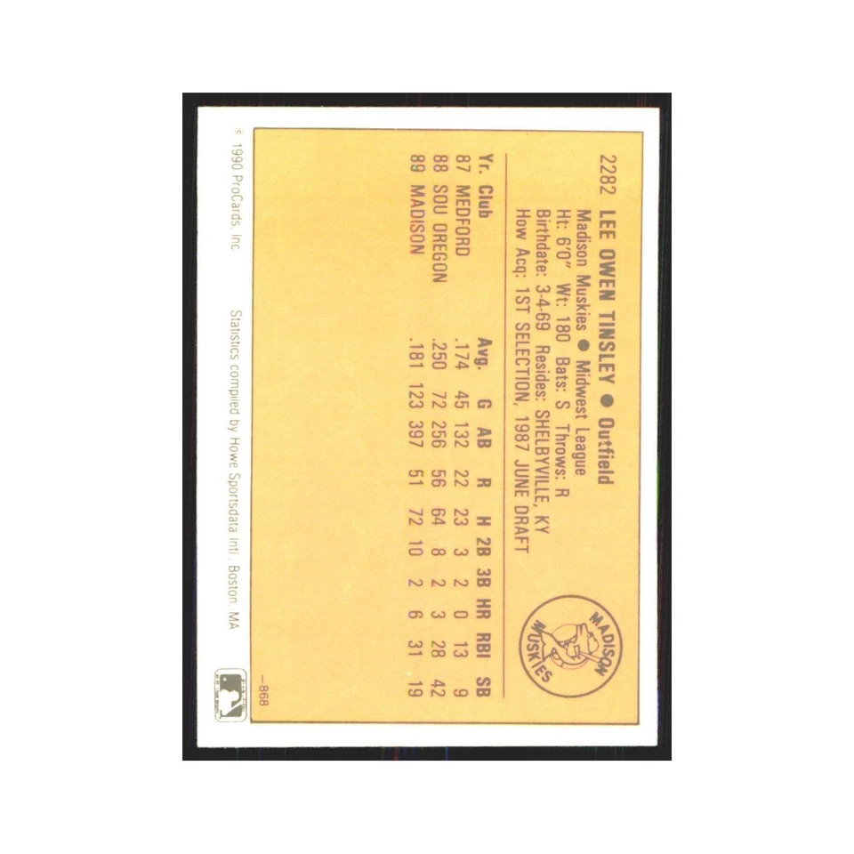 1990 ProCards Lee Tinsley Madison Muskies #2282 - Image 2 of 3