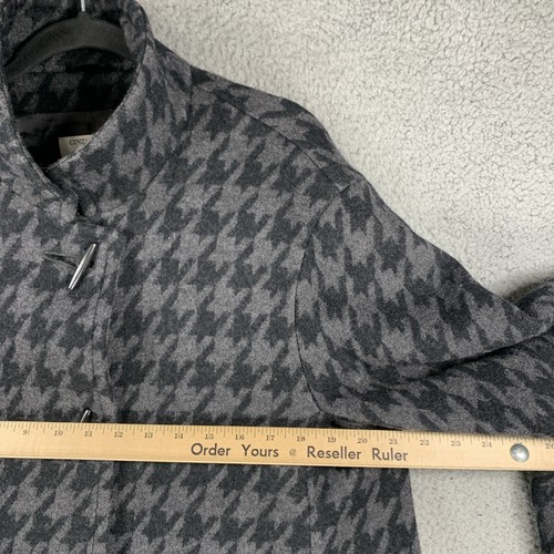 Cinzia Rocca Due Womens Wool Pea Coat Toggle Up Houndstooth Gray Black US 10 - Picture 2 of 18