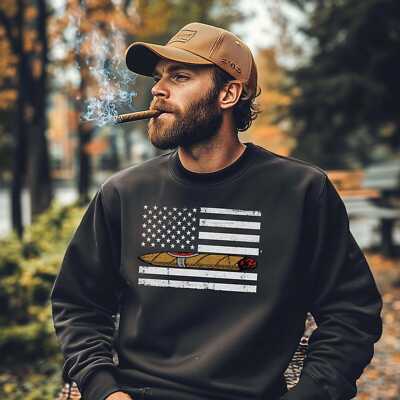 Rustic American Cigar Flag Sweatshirt Funny Unisex Cigars Shirt Cigar Style Co.