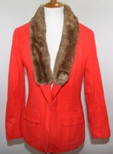 VTG Pendleton 100 Pure Wool Solid Red Faux Fur Collar Jacket USA Made Womens 12