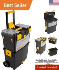 Durable Rolling Tool Box with Wheels & Comfort Handle - 24 Compartment Organizer