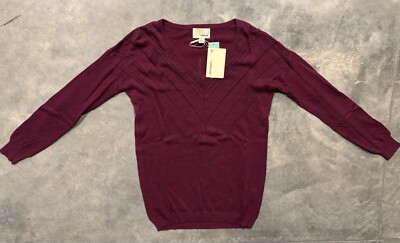Anthropologie The Korner Lightweight Knit Sweater Womens XS Maroon V-Neck NWT