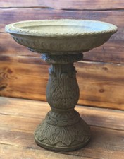 STONE GARDEN ART DECO STYLE LEAF VINE DETAILED BIRD BATH STATUE ORNAMENT