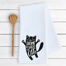 kitchen bathroom towels Home is where the cat is funny dish drying cloth