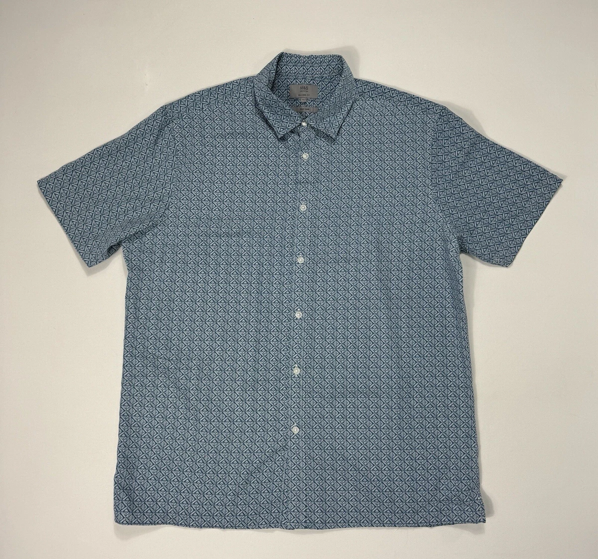T-shirt Homme Marks & Spencer – Bleu, Coton, Col Chemise, Taille 38