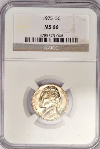 1975 Jefferson Nickel NGC MS 66 Gem Coin Light Toning 5C