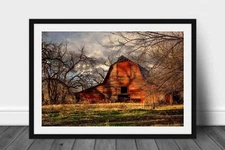 Red Barn Framed Print: Oklahoma, Country, Rustic, Optional Mat, Wall Art, Decor