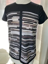 Narciso Rodriguez Blouse Top Womens Sz XS Black Striped Color Block Career EUC