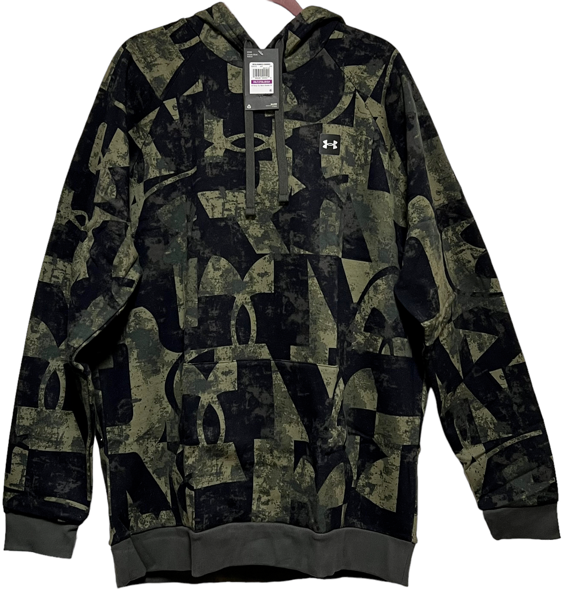 Under Armour Mens Baroque Green Macro Branded Rival Fleece Hoodie 2XL-Tall  3XL