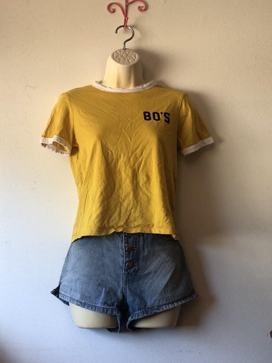【COLOR iN ID】Hole cropped shirring shirt Zara 80s Fitted Ringer Crop T-Shirt Yellow White Sleeve Y2k