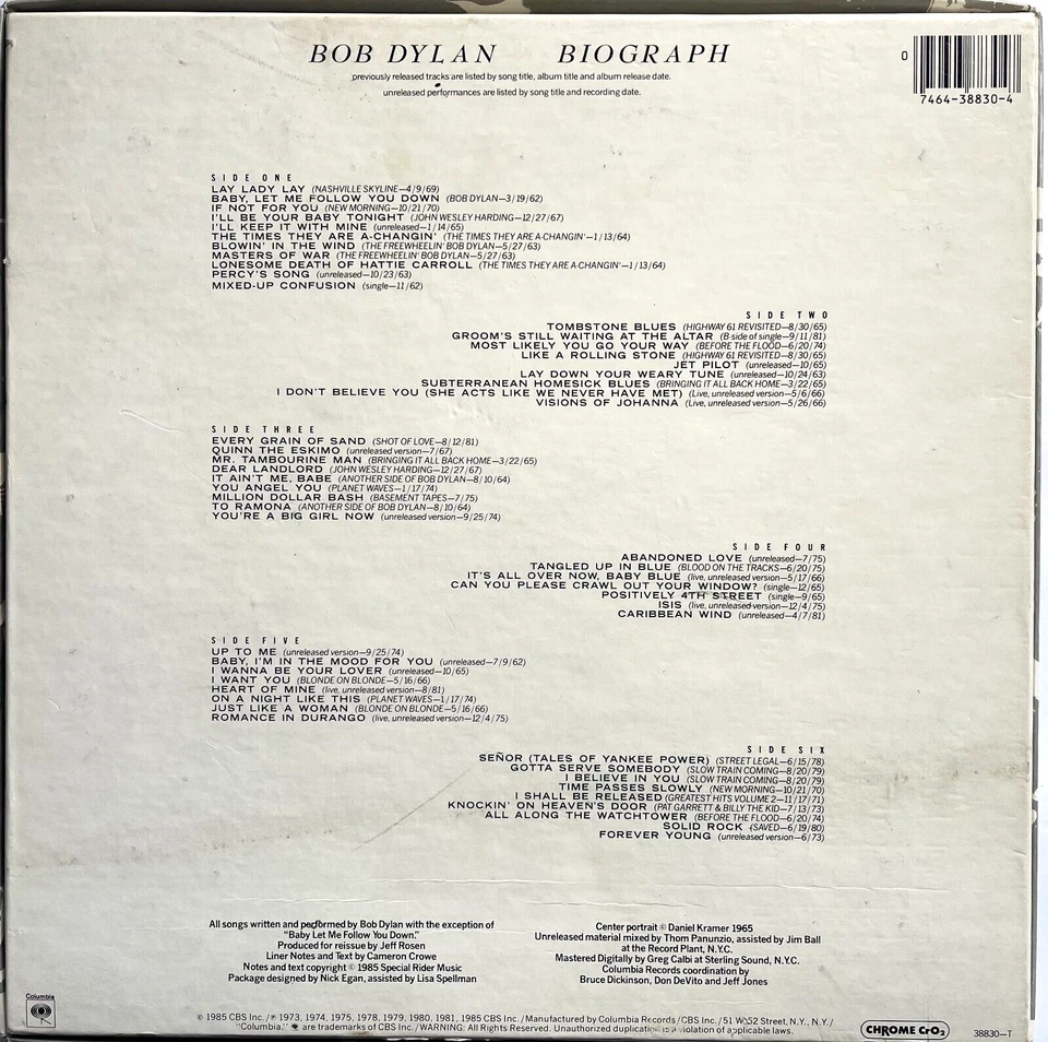 BOB DYLAN "BIOGRAPH" 3 CBS CASSETTES BOX SET 2/3 TAPES NEW & SEALED WITH BOOKLET - Image 4 of 4