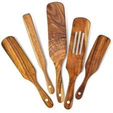 Spurtle Kitchen Cooking Utensil, 5 Pc Non Stick Wooden Spatula Spoon, Ships Fast