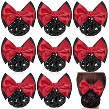 9 Pcs Bowknot Hair Snood Net Women's Hair Snood Net Barrette Bow Barrette Red