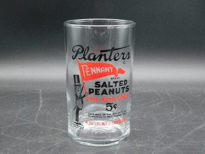 1930's Planters Pennant Salted Peanuts Nickel Lunch Mr. Peanut Beer Glass Libbey