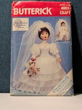 Vintage Butterick 4003 Pattern 1986 22" Sof-Porcelain Bride Doll  Gown UNCUT