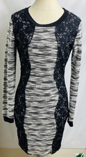 Three Pink Hearts WOMENSize M BLACK & WHITE MARLED KNIT SWEATER DRESS with LACE