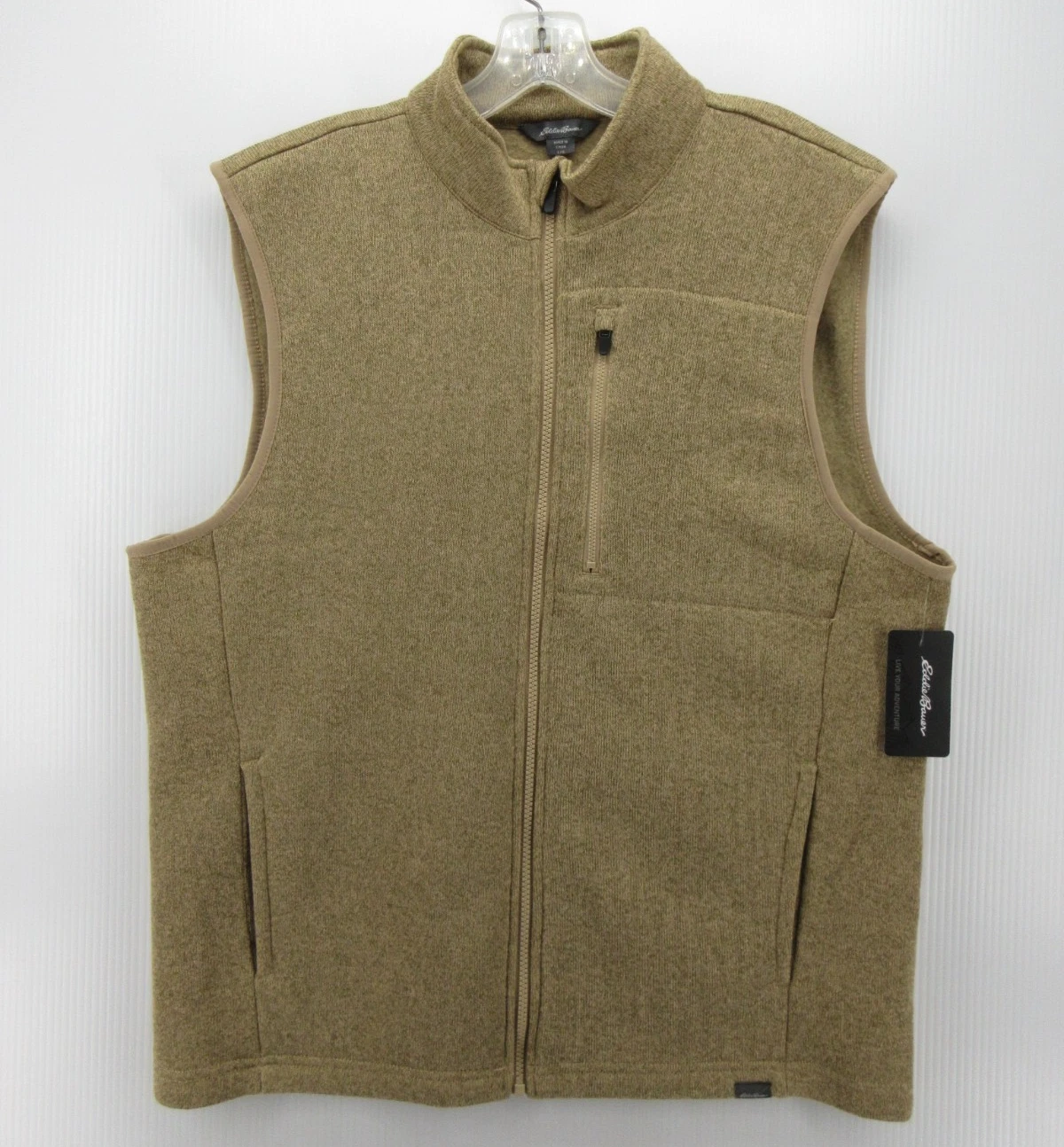 Eddie Bauer Vest Men Large Brown Oatmeal Sweater Fleece Jacket Coat Hiking NEW
