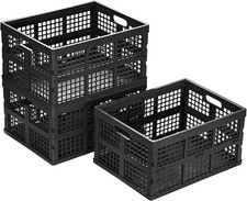 34L Large Plastic Folding Storage Crates,Collapsible Crates for Storage,Pack of