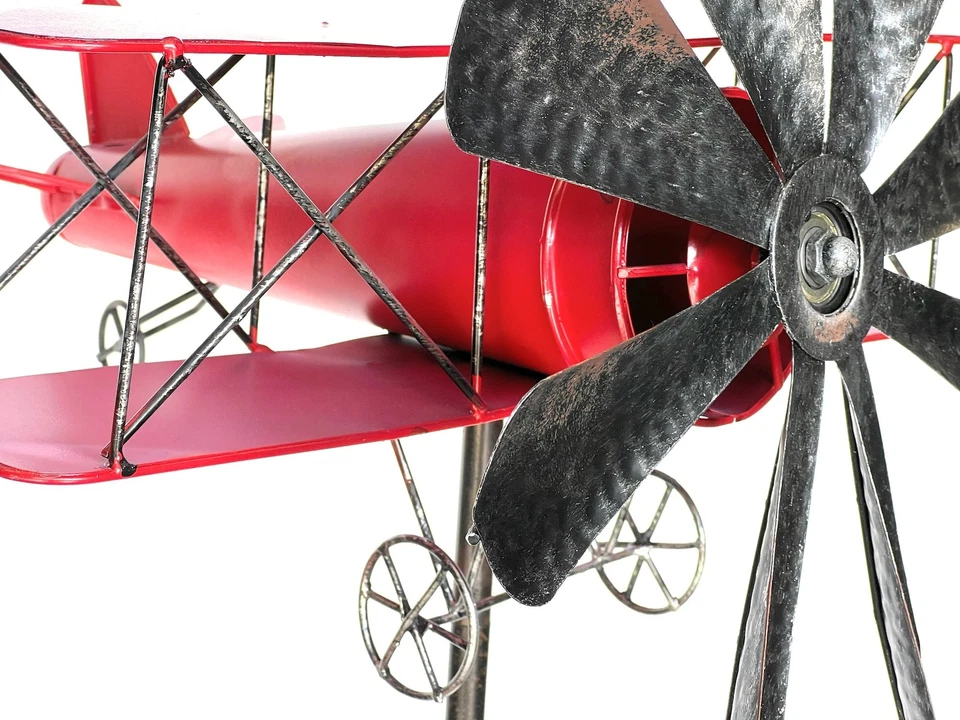 Gartenstecker Metall Flugzeug XL 160 cm Doppeldecker Rot Windspiel Wetterfest - Bild 4 von 4