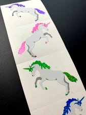 4 UNICORN PEGASUS horse rainbow MOD sticker decal prism prismatic foil GLITTER