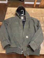 Carhartt J130 Jacket MOS Hooded Bomber Moss Green Full Zip Faded Mens Large